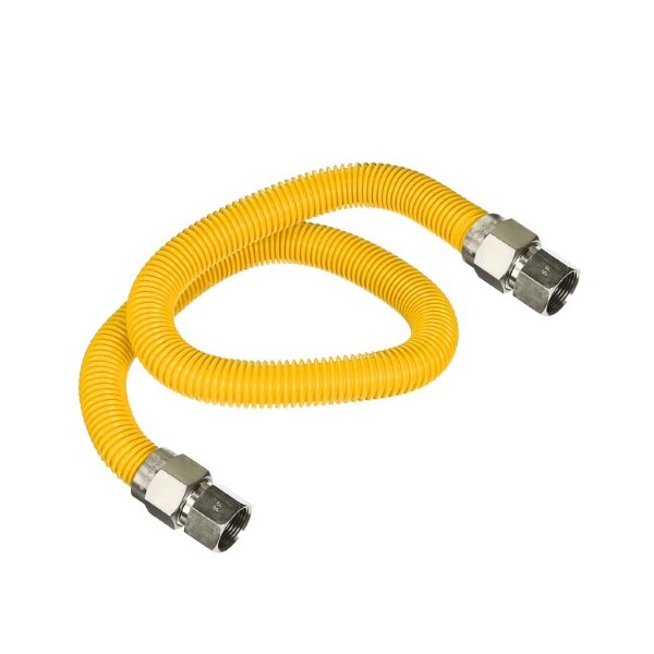 Flextron Gas Line Hose 3/8'' O.D.x72'' Len 1/2" FIP Fittings Yellow Coated Stainless Steel Flexible Connector FTGC-YC14-72B - main